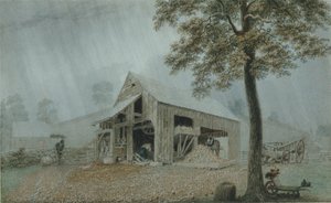 Rainstorm, Cider Mill i Redding, Connecticut, ca. 1840 (akvarell og gouache på hvitt vevd papir)