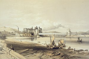 Conway Bridge, Construction of Second Tube, september 1848, gravert av kunstneren
