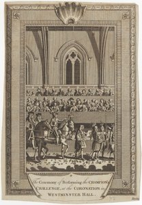 Seremonien for å utføre Champion's Challenge ved Coronation i Westminster Hall av George Hawkins