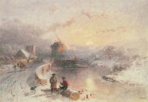 Vinterlandskap: Solnedgang, 1800-tallet