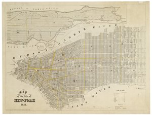 Kart over byen New-York, 1854 (gravering, blekk på papir.)