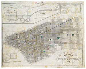Kart over byen New York, 1850 (svart blekk, med fargevask, på papir)