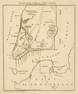 Plan over byen New York som viser det laget [sic] og sumplandet, 1856 (svart blekk på papir)
