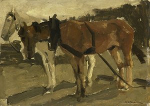 En brun og en hvit hest i Scheveningen av George Hendrik Breitner