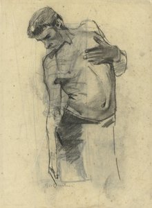 Modellstudie av en stående halvnaken mann som ser ned av George Hendrik Breitner