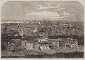 Fugleutsikt over byen Washington, med Capitol i forgrunnen