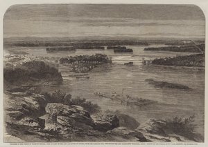 Fremgangen til Prince of Wales i Canada, utsikt over en del av byen og elven i Ottawa, fra Barrack Hill, stedet for de nye parlamentsbygningene av George Henry Andrews