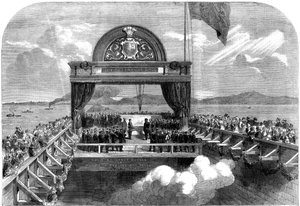 Prinsen av Wales legger den siste steinen til Victoria Bridge over St Lawrence-elven, 1860. av George Henry Andrews