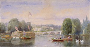Themsen med Richmond Bridge og Richmond Hill i det fjerne, London, 1867 av George Henry Andrews