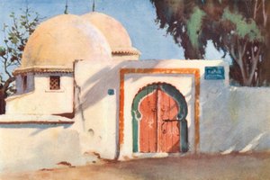 En marabout eller helgengrav i Tunis (fargelitografi) av George Henry Benton Fletcher