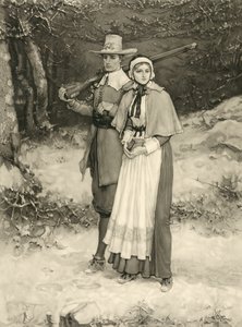 Puritansk par på vei til søndagsgudstjeneste, gravert av Thomas Gold Appleton, 1885