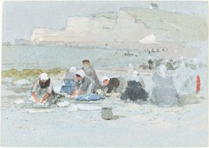 Vaskedamer på stranden ved Etretat av George Henry Boughton