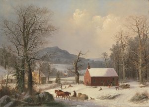 Red School House (landlig scene) av George Henry Durrie