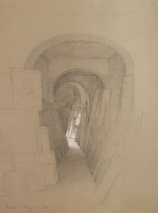 Uten tittel - Artists studio, Roma, 1886 (grafitt forsterket med hvit gouache på brunt vevd papir) av George Henry Hall