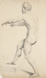 Uten tittel - Naken mann kopiert fra en litografi, 1842 (grafitt på brunfarget papir)