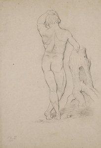 Uten tittel - Naken mann, bakfra, 1846 (kull på brunt vevd papir)