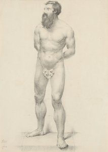 Uten tittel - Stående mannlig naken med fikenblad, 1844 (grafitt på brunfarget papir)