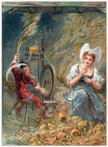 Rumpelstiltskin spinning, illustrasjon fra 
