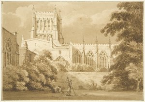 South View of Bristol Cathedral (blyant og akvarell på papir) av George Holmes