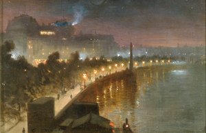 Embankment og Cleopatra's Needle at Night, London, ca. 1910
