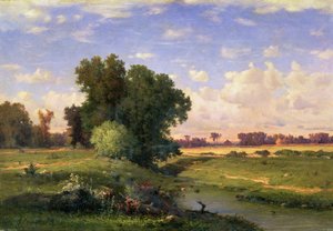 Hackensack Meadows, solnedgang, 1859 av George Inness