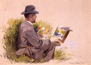 Adrian Stokes, R.A. på jobb (akvarell)