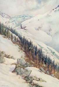 Isbreen i Argentiere om vinteren (farge litho)