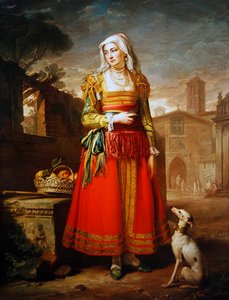 Portrait of a Lady, full lengde, kledd i italiensk kostyme (olje på lerret) av George James