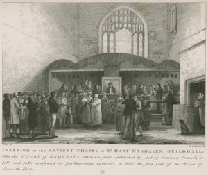 Interiøret i det gamle kapellet til St Mary Magdalene, Guildhall (gravering) av George Jones