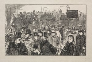The Living Stream ved London Bridge - On the Bridge av George Louis Palmella Busson Du Maurier