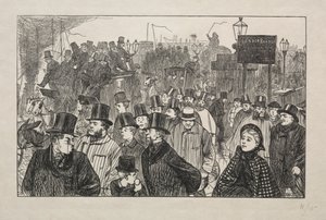 The Living Stream ved London Bridge - On the Bridge, 1863. av George Louis Palmella Busson Du Maurier
