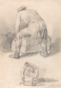 A Man Lifting a Trunk, To studier på ett ark av George Morland