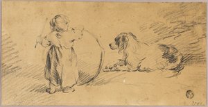 Barn leker med ball og hund av George Morland