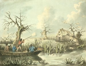 Duck Shooting, etset av Thomas Rowlandson (1756-1827), pub. av J. Harris, 1789 (farget etsning) (se også 125725-27) av George Morland