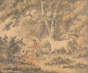 Landskap med hester, bonde og hund av George Morland