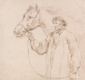 Mann som holder hest ved hodelaget av George Morland