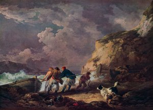 Strand: Fiskere som drar i en båt, 1791.