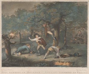 Sett med fire: Gutter som raner en frukthage av George Morland