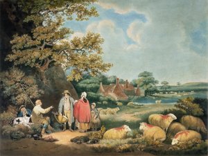 The Shepherds, gravert av William Ward (1766-1826), pub. av H. Morland, 1806 (mezzotintgravering) av George Morland