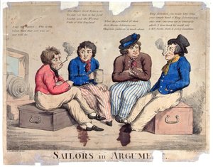 Sailors in Argument, gravert av Roberts (farget etsning) av George Moutard Woodward
