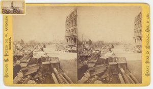 Stereograf av safer tatt fra ruiner på Dearborn Street etter Chicago-brannen i 1871, 1871 (bw-bilde på kortfeste) av George N. Barnard