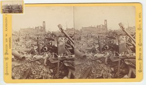 Stereograf av ruinene av Mammoth Store of Field & Leiter etter Chicago-brannen i 1871, 1871 (bw-bilde på kortfeste) av George N. Barnard