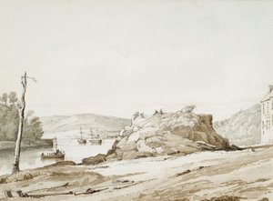 Briton Ferry (sepiafarge og blyant på papir) av George Orleans Delamotte