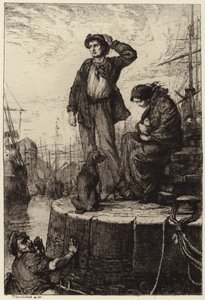 En ung emigrantfamilie venter ved kaien av George Percy Jacomb Hood