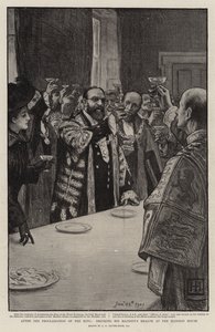 Etter kongens proklamasjon, drikker Hans Majestets helse på herskapshuset av George Percy Jacomb Hood