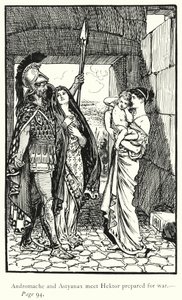 Iliaden: Andromache og Astyanax møter Hektor forberedt på krig (gravering) av George Percy Jacomb Hood
