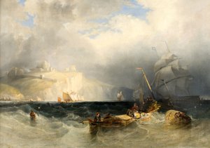 Franske fiskebåter i en kuling av vind utenfor Dover