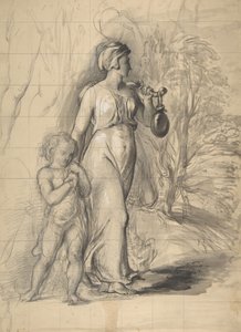 Hagar and Ishmael in the Wilderness recto, To portrettstudier av kunstnerens kone..., 1829-33. av George Richmond