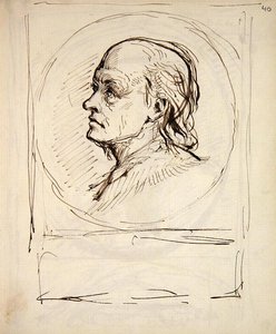 Portrett av William Blake, fra en notatbok brukt av kunstneren til skisser og notater (blekk på papir) av George Richmond