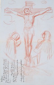 Study of Crucifixion, ca. 1857 (rødt og svart kritt på gråblått lagt vannmerket papir) av George Richmond